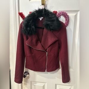 Candie's Burgundy Teddy Jacket with Black Faux Fur